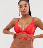 Wolf & Whistle Fuller Bust Exclusive Eco Triangle Bikini Top With String Wrap In Red D - F Cup