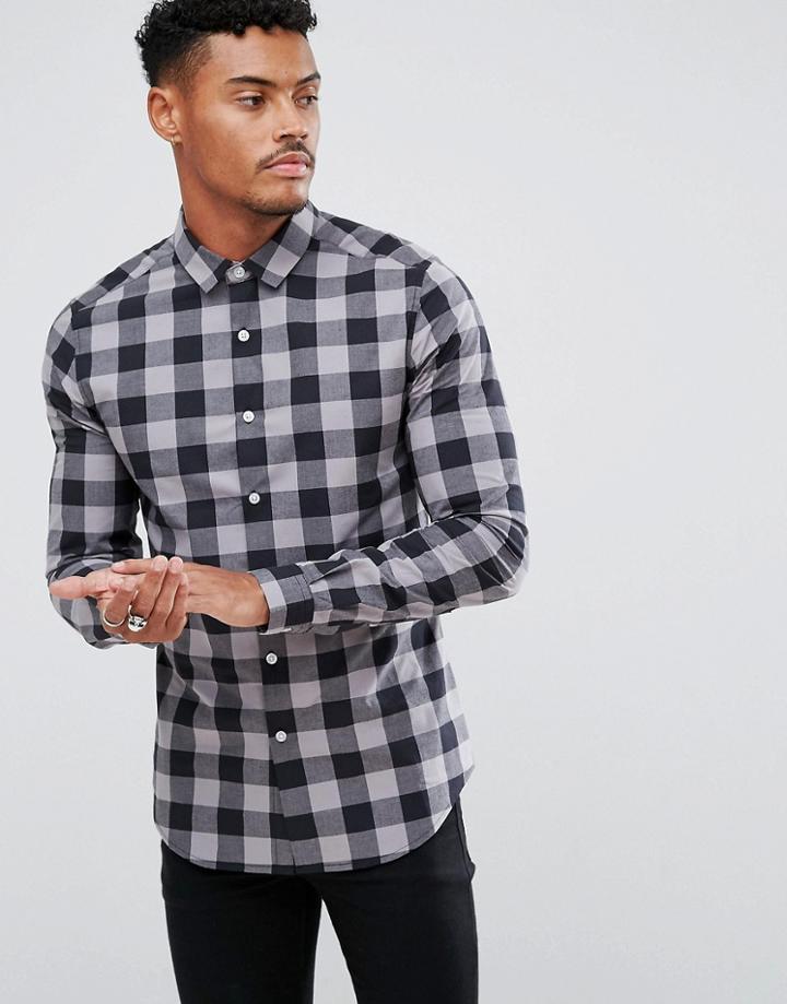 Asos Skinny Buffalo Plaid Shirt - Gray