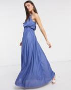 Asos Design Cami Plunge Maxi Dress With Blouson Top In Slate Blue-multi