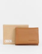 Asos Design Leather Tri Fold Wallet In Vintage Tan