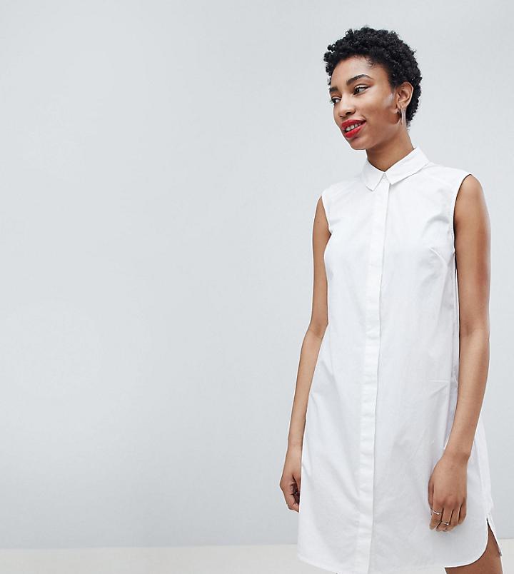 Asos Design Tall Sleeveless Cotton Shirt Dress - White