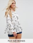 Alice & You Long Sleeve Smock Top With Bird Print - White