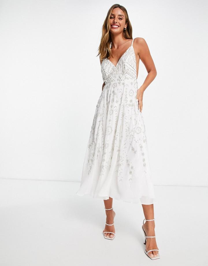 Asos Edition Cami Midi Dress With Vintage Look Embellishment-white