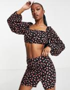 Trendyol Square Neck Crop Top And Mini Skirt In Rose Print Set-multi