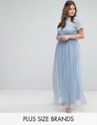 Lovedrobe Luxe Embellished Yoke Maxi Dress With Cap Sleeve - Blue