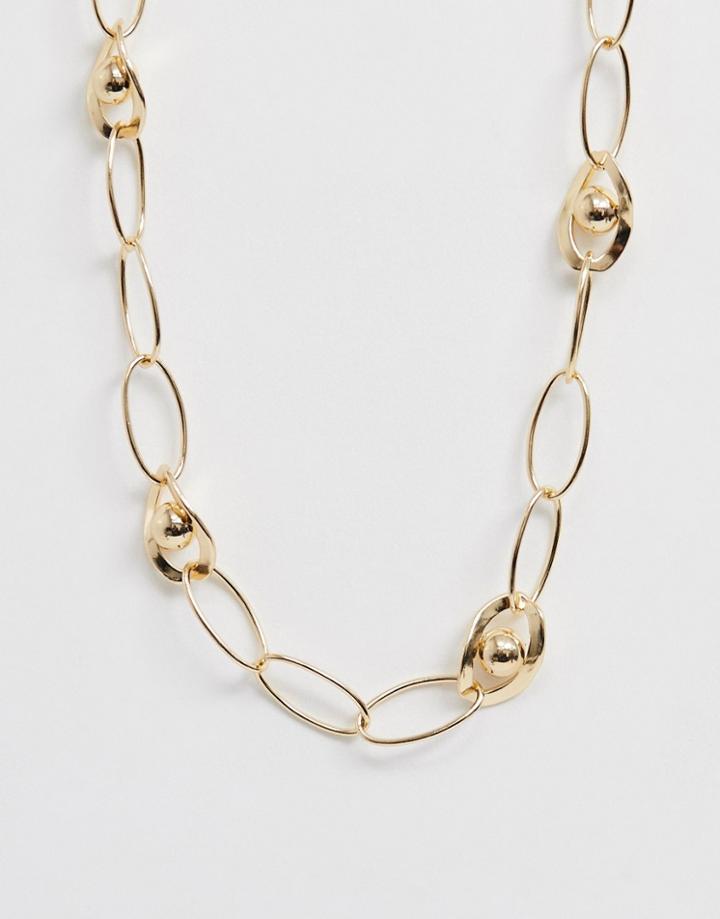 Asos Design Necklace With Interlocking And Open Link 70s Style Chain In Gold