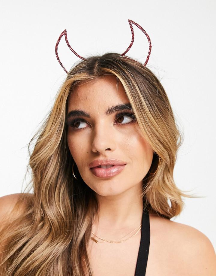 Asos Design Headband With Crystal Devil Horns-silver