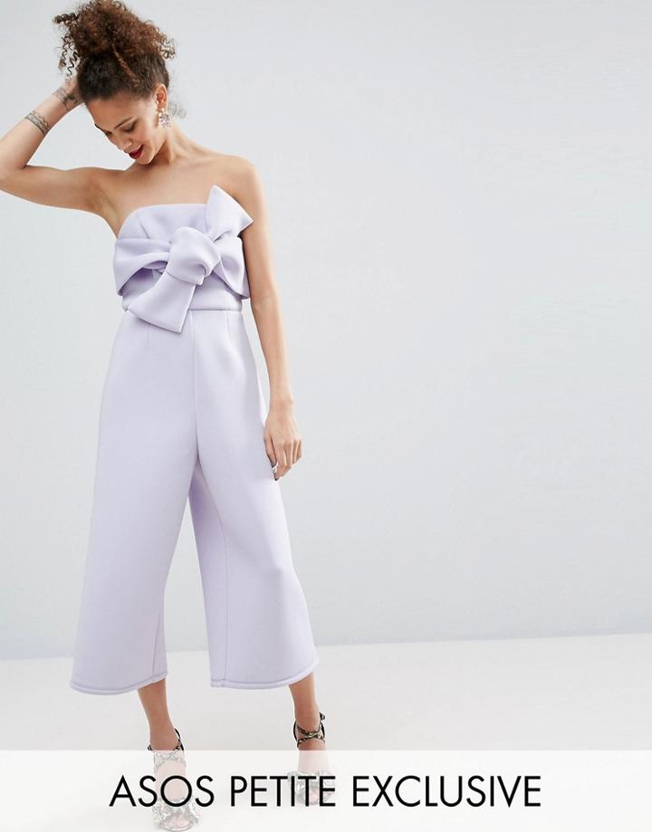 Asos Petite Structured Occasion Bow Jumpsuit - Purple
