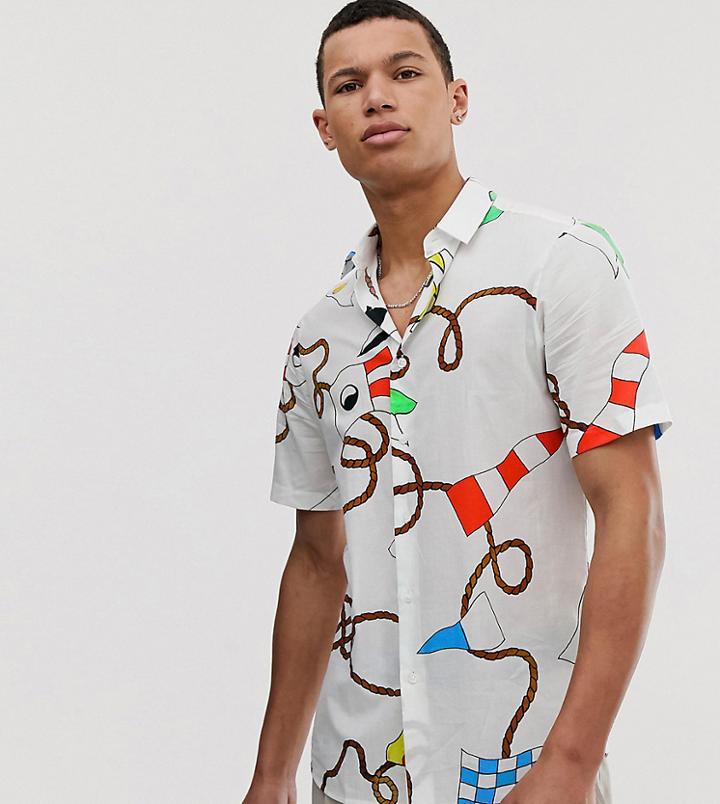 Asos Design Tall Regular Fit Shirt With Nautical Flag Print - White