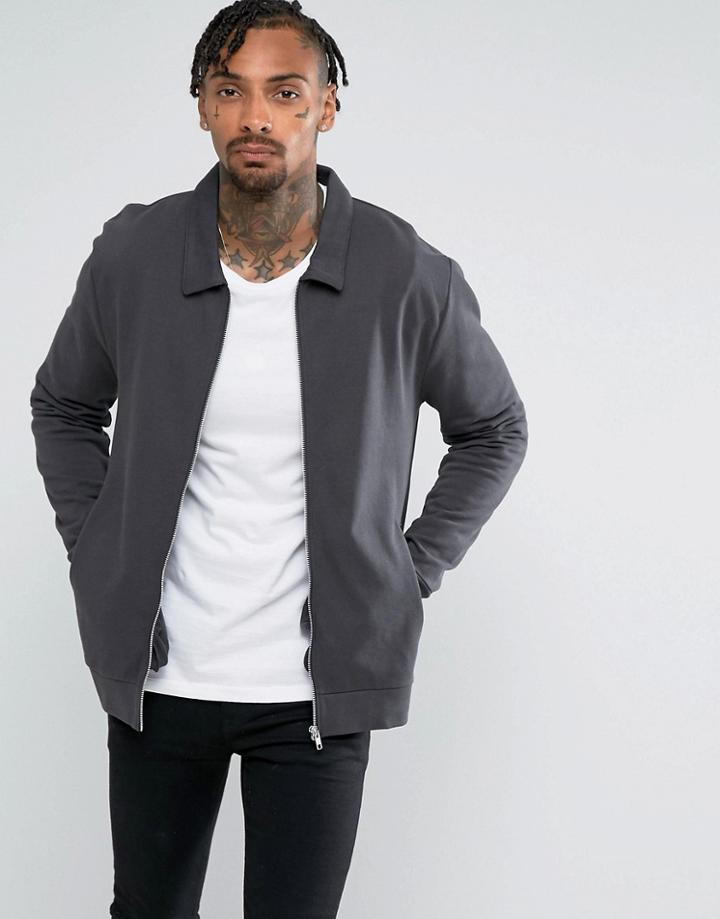 Asos Jersey Harrington Jacket In Washed Black - Black