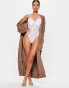 Missguided Belted Maxi Cardigan In Mocha-brown