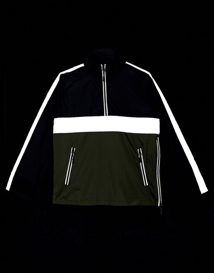 Brave Soul Lightweight Windbreak Jacket With Reflective Pannel - Black
