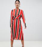 Boohoo Petite Twist Front Midi Dress In Stripe - Multi