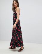 Asos Tab Side Maxi Dress In Dark Floral Print - Multi