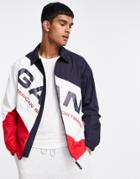 Gant Retro Logo Color Block Nylon Windrunner Jacket In Navy/red/white