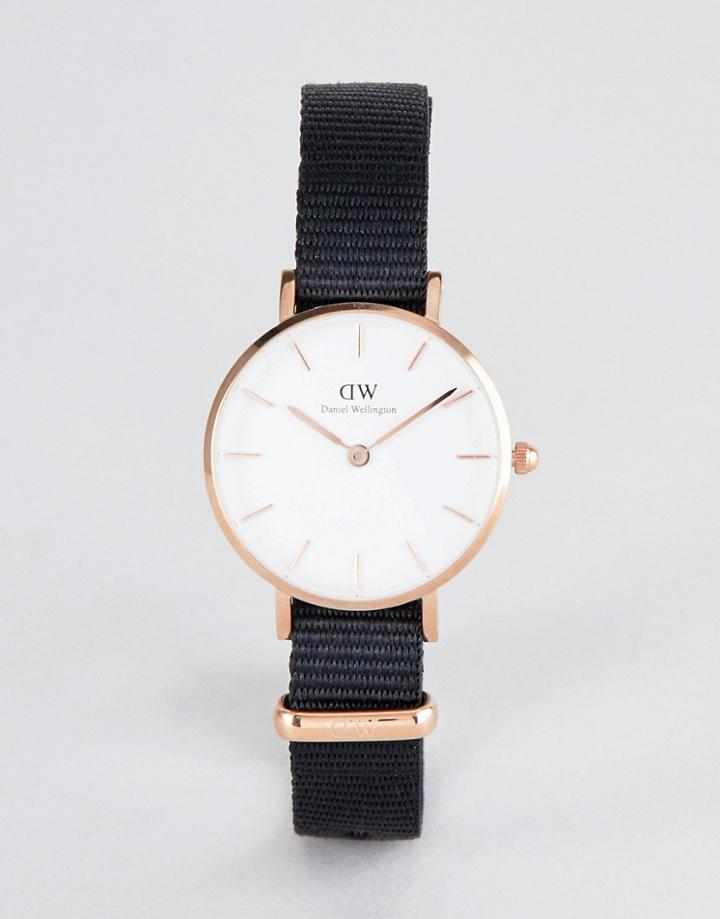 Daniel Wellington Petite Cornwall Watch In Rose Gold With Canvas Strap 28mm - Black