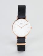 Daniel Wellington Petite Cornwall Watch In Rose Gold With Canvas Strap 28mm - Black