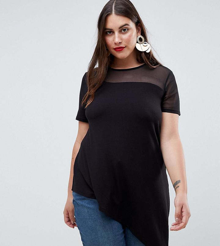 Asos Design Curve Asymmetric Top With Mesh Insert-black