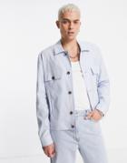 Asos Design Smart Trucker Jacket In Blue Cotton Linen - Part Of A Set-blues