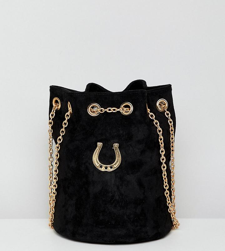 Sacred Hawk Horseshoe Bucket Bag In Faux Suede - Black