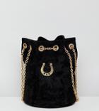 Sacred Hawk Horseshoe Bucket Bag In Faux Suede - Black