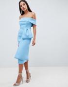 Asos Design Scuba Extreme Bow Front Midi Dress - Blue
