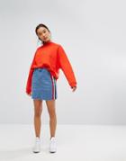 Daisy Street Mini Skirt In Denim With Sports Side Stripe - Blue