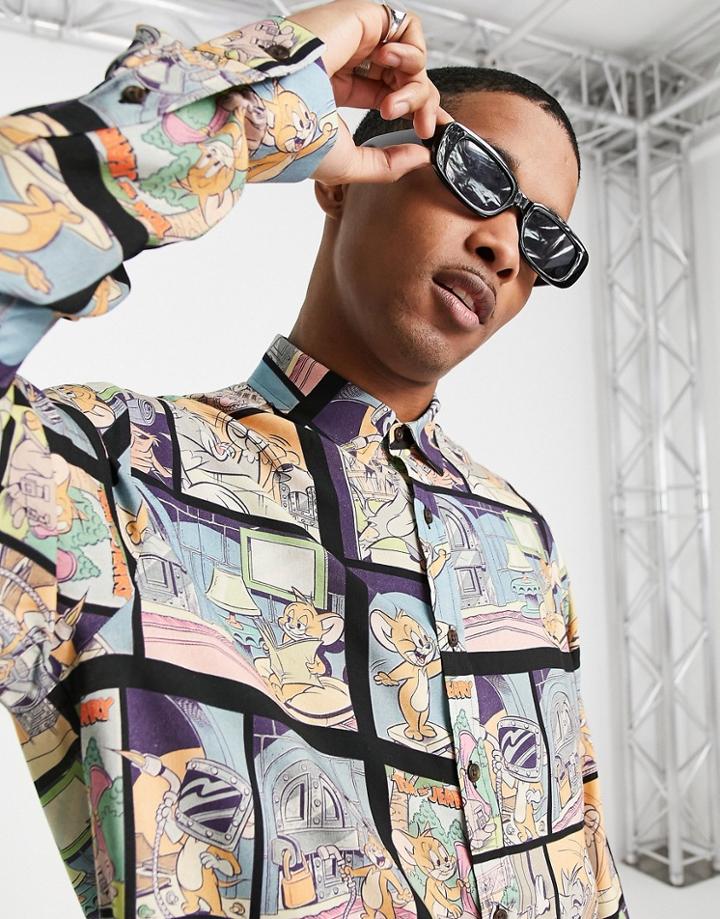 Asos Design Relaxed Tom & Jerry Shirt In Comic Strip Print-multi