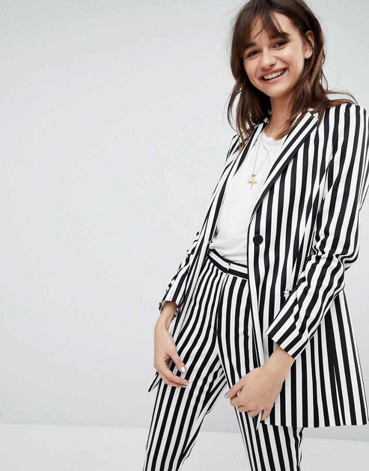 Asos Longline Blazer In Mono Stripe - Multi