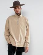 Asos Woven Half-zip Sweatshirt With Funnel Neck In Beige - Beige