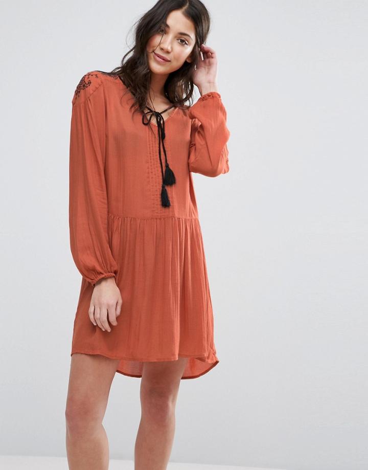 Vero Moda Long Sleeve Skater Dress With Tassel Detail - Orange