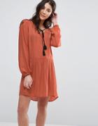 Vero Moda Long Sleeve Skater Dress With Tassel Detail - Orange