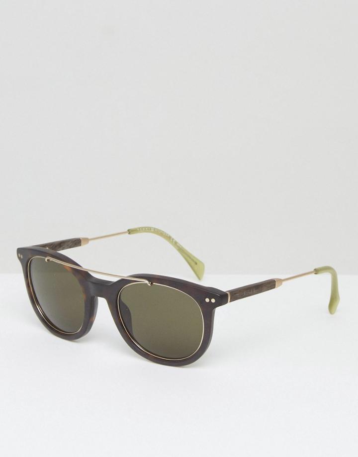 Tommy Hilfiger Round Sunglasses In Tort With Double Brow - Brown