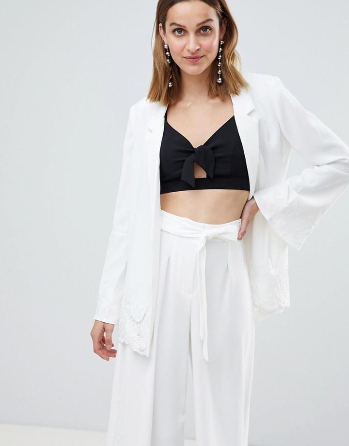 River Island Premium Frill Sleeve Lace Embroidered Blazer-white