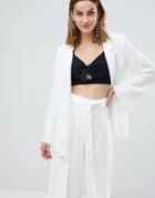 River Island Premium Frill Sleeve Lace Embroidered Blazer-white