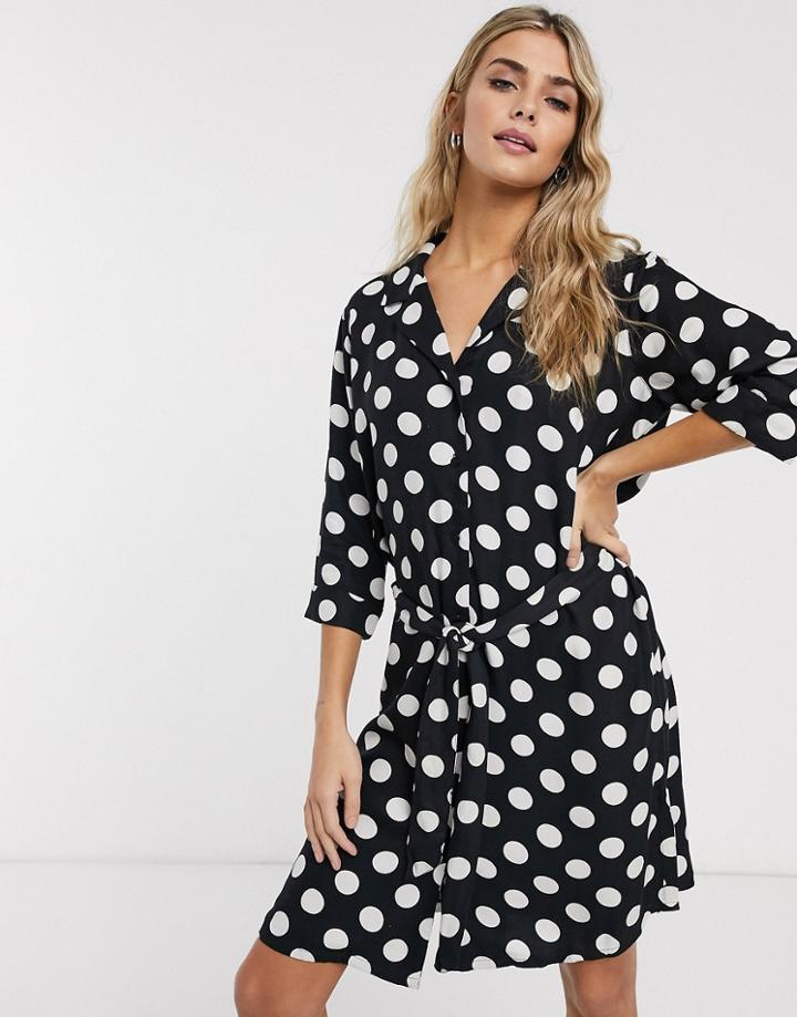 Jdy Igor 3/4 Sleeve Tie Waist Shirt Dress-black