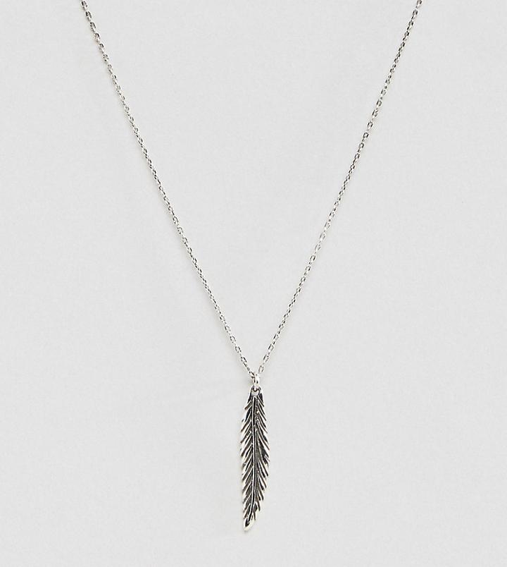 Asos Sterling Silver Necklace With Feather Pendant - Silver
