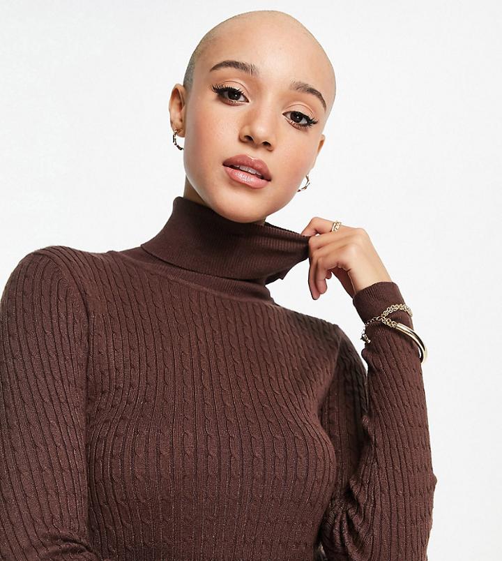 Stradivarius High Neck Sweater With Cable Knit Detail In Brown