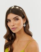 Asos Design Hair Crown With Shell And Pearl Detail In Gold - Gold