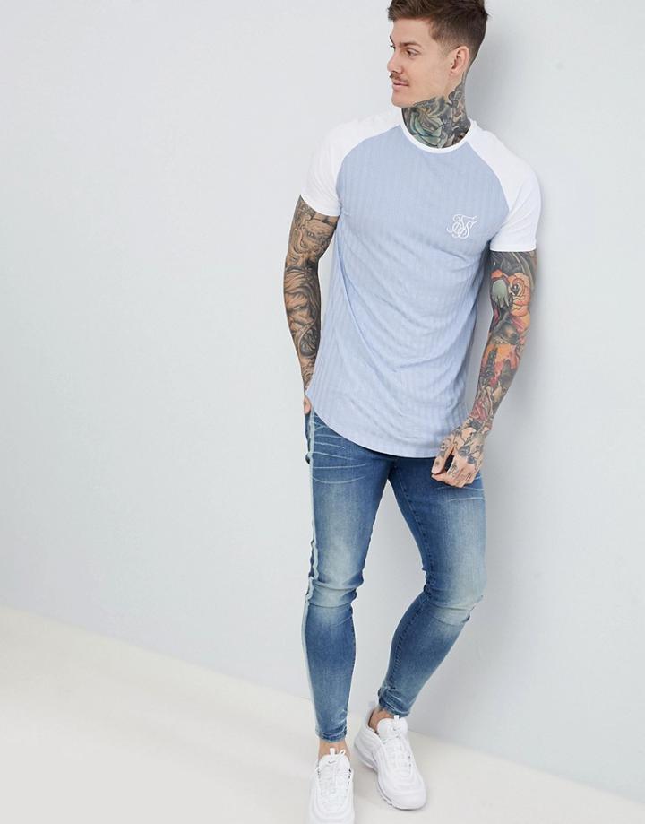 Siksilk Ribbed Curved Hem T-shirt In Pastle Blue - Blue