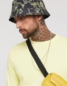 Asos Design Bucket Hat With Gold Chain Print-black