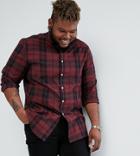 Asos Plus Stertch Slim Poplin Check Shirt In Burgundy - Red