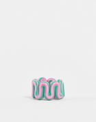 Asos Design Ring In Plastic Chubby Swiggle Design In Green And Pink Marble-multi