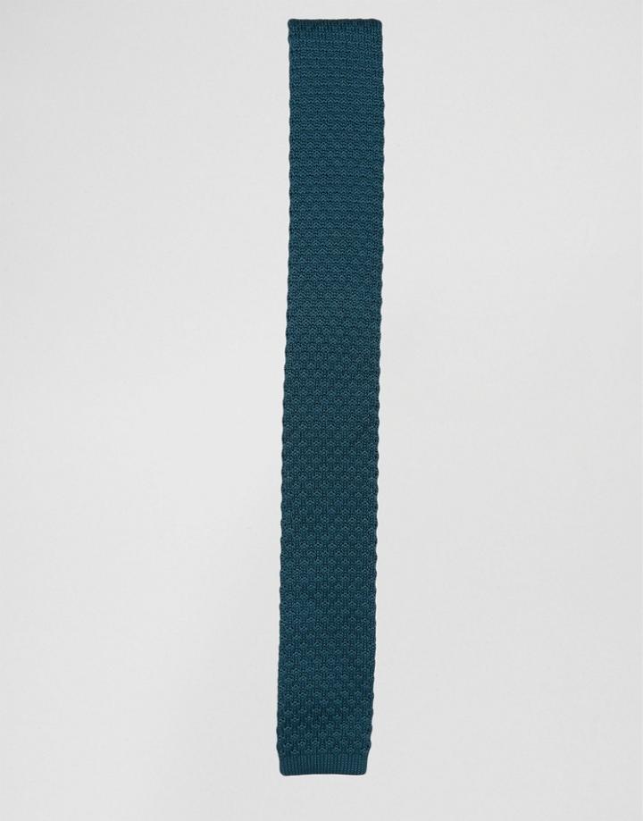 Asos Knitted Tie In Teal Texture - Blue