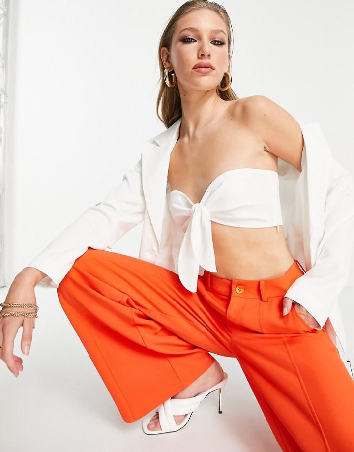 Extro & Vert Tie Front Crop Top In Off White
