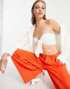 Extro & Vert Tie Front Crop Top In Off White