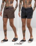 Asos Swim Shorts 2 Pack In Black & Brown Short Length Save - Multi