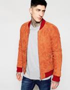 Scotch & Soda Suede Bomber Jacket In Diamond Quilting. - Tan