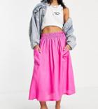 Asos Design Petite Midi Skirt With Pocket Detail In Pink