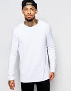 Asos Longline Long Sleeve T-shirt With Crew Neck - White